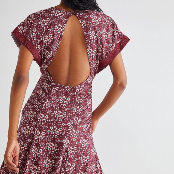 Free People Sweet Talker Floral 90s MinI Dress In Merlot - Picture 3 of 11